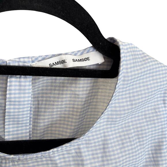 Samsoe Samsoe Blue White Celestine Gingham Cotton Silk Blouse Top Size Medium - Picture 5 of 11